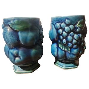 Vtg 60's 2 Inarco Mood Indigo Blue Juice Water Cups Bud Vases E2853